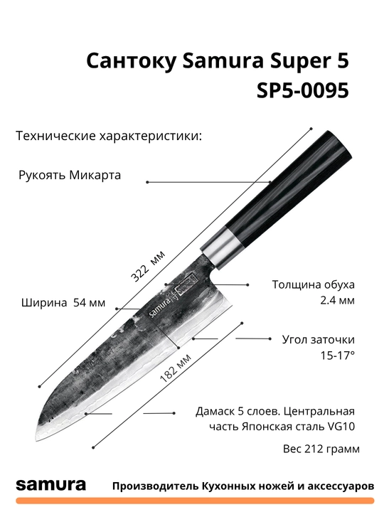 Nabor nojey Samura Super 5 SP5-0220 izgotovlen yaponskoy stali VG-10, 5 sloev