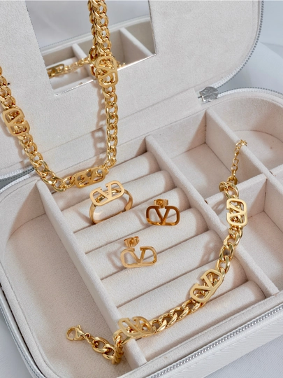 Комплект YSL цепочка, кулон, толстый браслет, серьги, кольцо, женская бижутерия — BPREM-BPREM7-БРОНЗ-BP1520