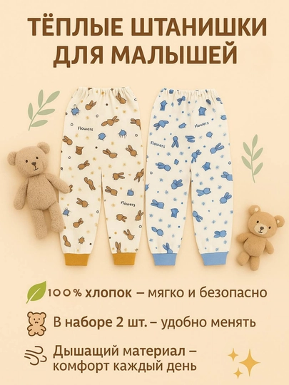 Тёплые штанишки для малышей из 100% хлопка - 