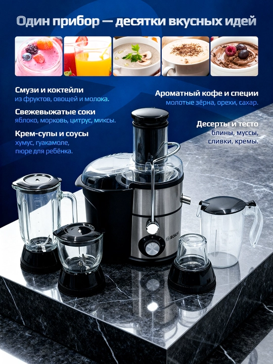 Комбайн для кухни, 4 в 1, измельчитель, соковыжималка, чоппер, блендер, кофемолка