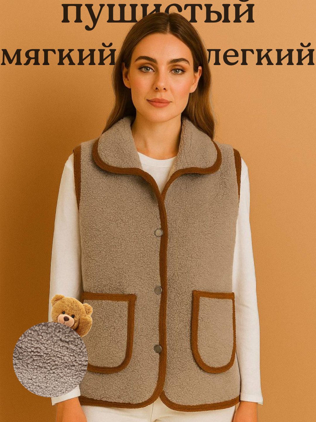 Тедди меховой жилет, тёплая безрукавка, жакет мягкий, тёплый и пушистый, лёгкий