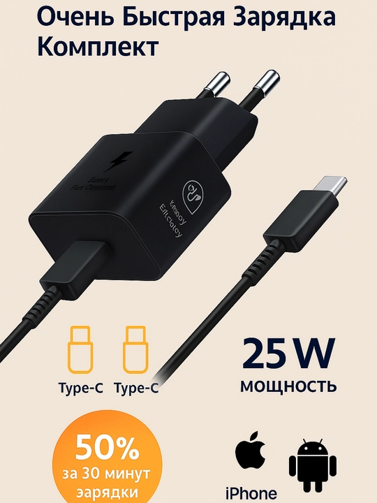 Samsung 25 Vt tezkor quvvatlash moslamasi, adapter + Type-C [ORG] kabeli