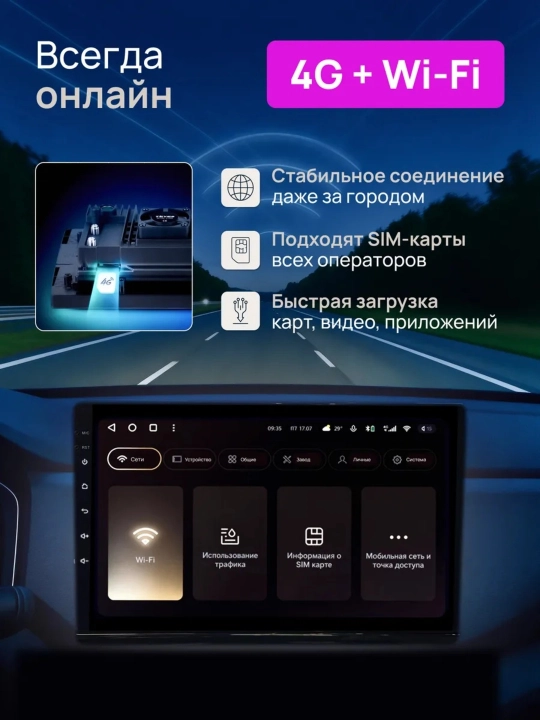 Автомонитор Teyes CC3L, 4/32Гб и 4/64Гб, android монитор, HD сенсорный экран, с сим картой