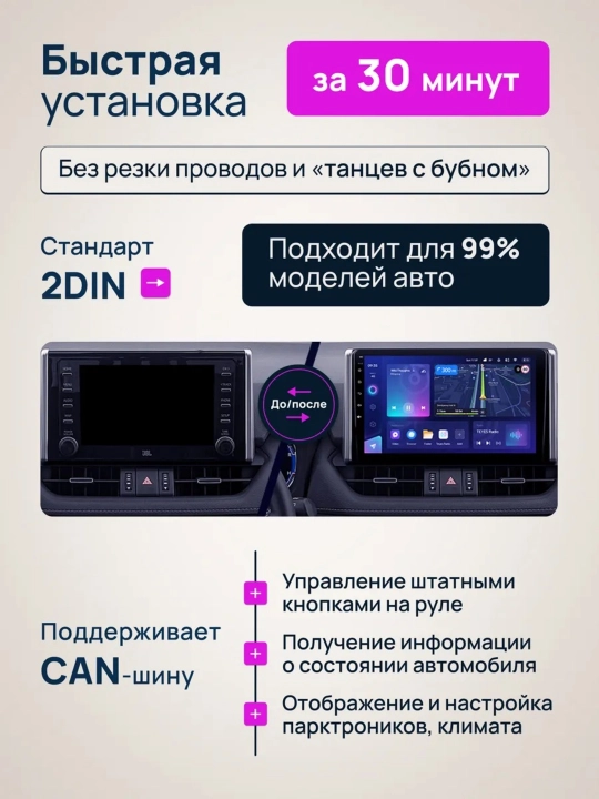 Автомонитор Teyes CC3L, 4/32Гб и 4/64Гб, android монитор, HD сенсорный экран, с сим картой