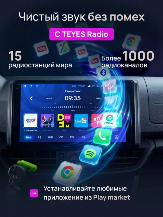 Автомонитор Teyes CC3L, 4/32Гб и 4/64Гб, android монитор, HD сенсорный экран, с сим картой