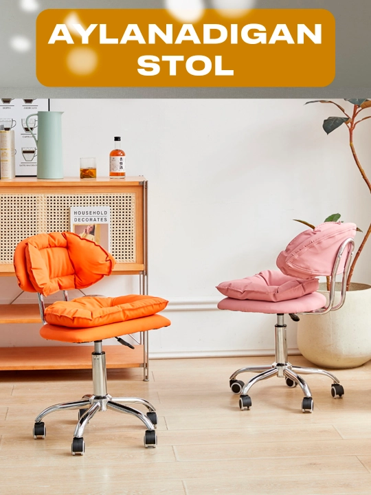 Ergonomik stul, uy va salon uchun sozlanishi, balandligi va aylanishi mumkin bo‘lgan ofis stuli