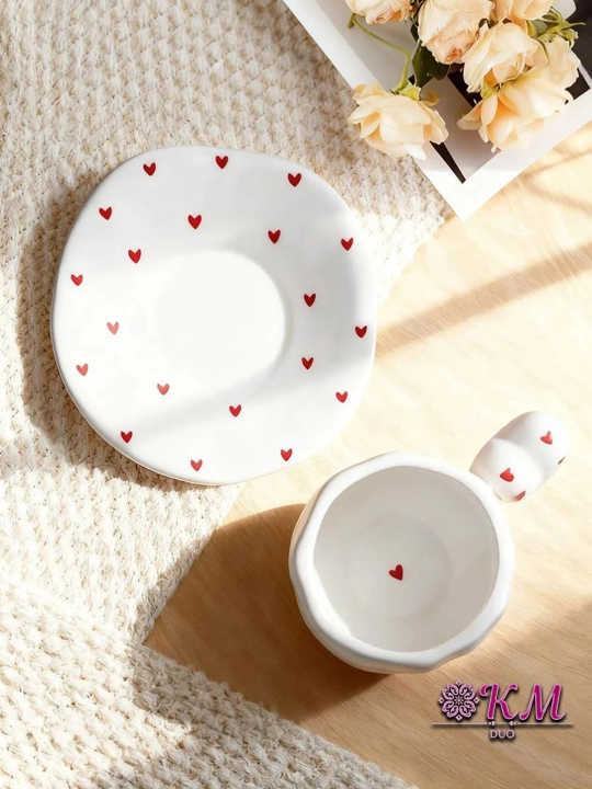 Choy jufti, 280 ml, keramika krujka likopcha bilan choy, qahva, kapuchino va latte uchun