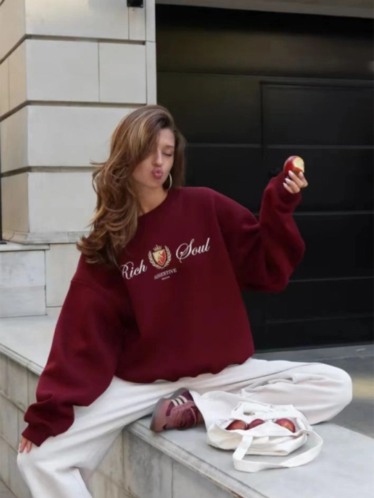 Sweatshirt issiq ayol, old Money longslive katta o'lchamli
