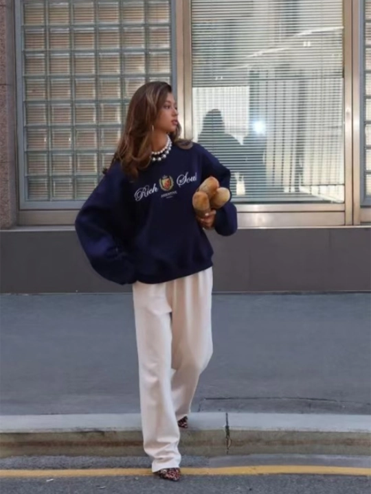 Sweatshirt issiq ayol, old Money longslive katta o'lchamli