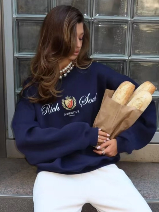 Sweatshirt issiq ayol, old Money longslive katta o'lchamli