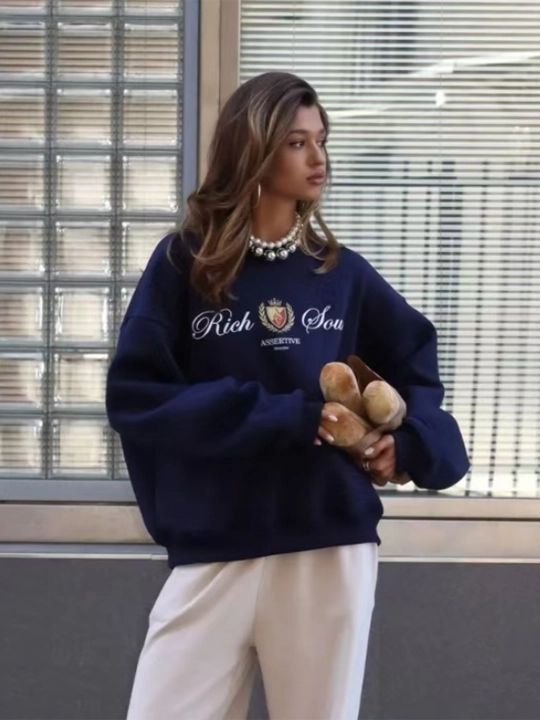 Sweatshirt issiq ayol, old Money longslive katta o'lchamli