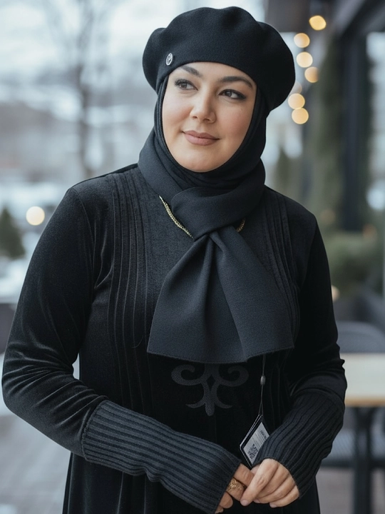 Ayollar to‘plami, beret, sharf va qalpoq mitenlari - qishki bosh kiyim, 3 tasi 1 da - 
