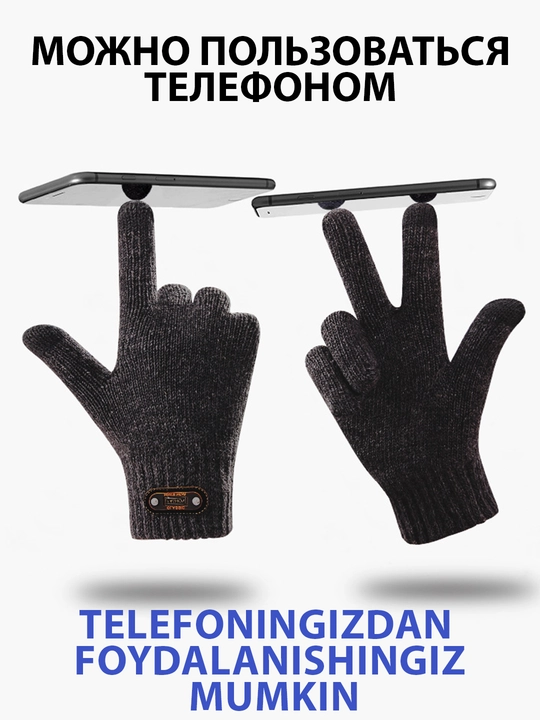 Erkaklar uchun issiq qora qo‘lqoplar, sensorli, kuz va qish uchun, junli