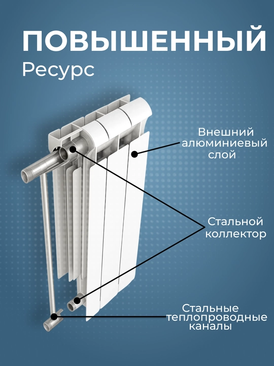 Bimetall isitish radiatori  500 x 80 x 96, 10 ta qo'vurg'a NAWAS VBS