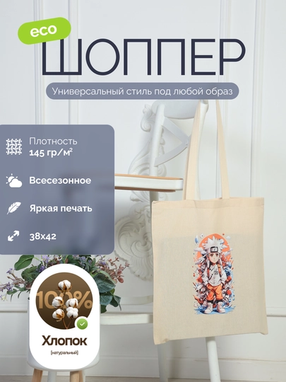 Сумка - шоппер, женская, повседневная, через плечо 38x42 — ECOHEAT-ECOBAG01-СЛНКОСТ
