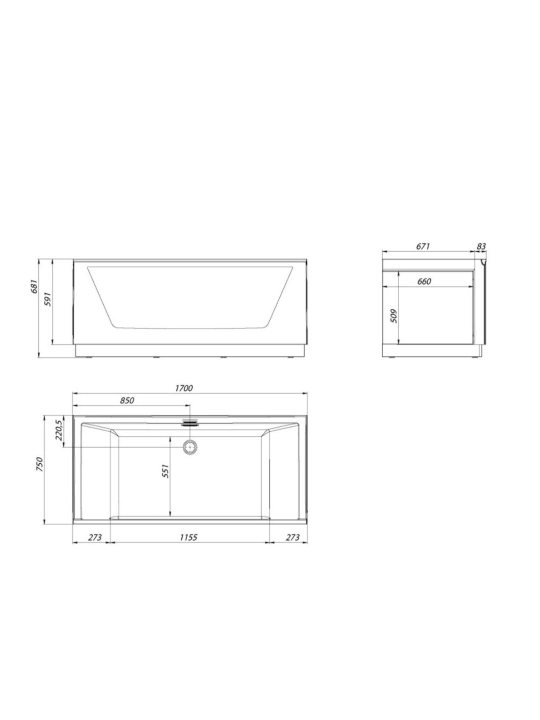 1MarKa Neo seriyali akril vanna. 170x75. Oq rang. Shaffof old panel
