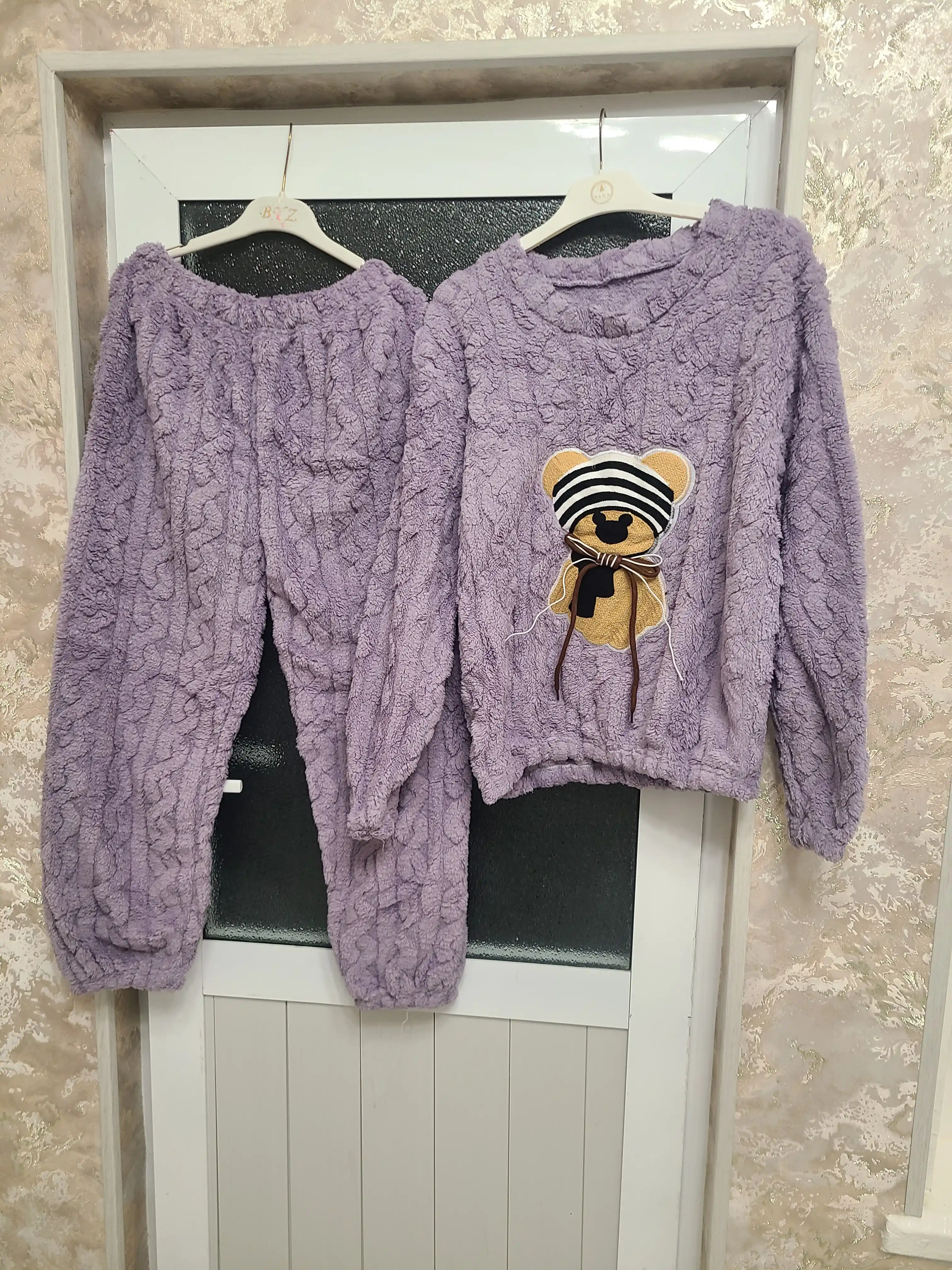 Ayollar uchun issiq plyush pijama, ayiqli uy kiyimi, qishki flisli to‘plam