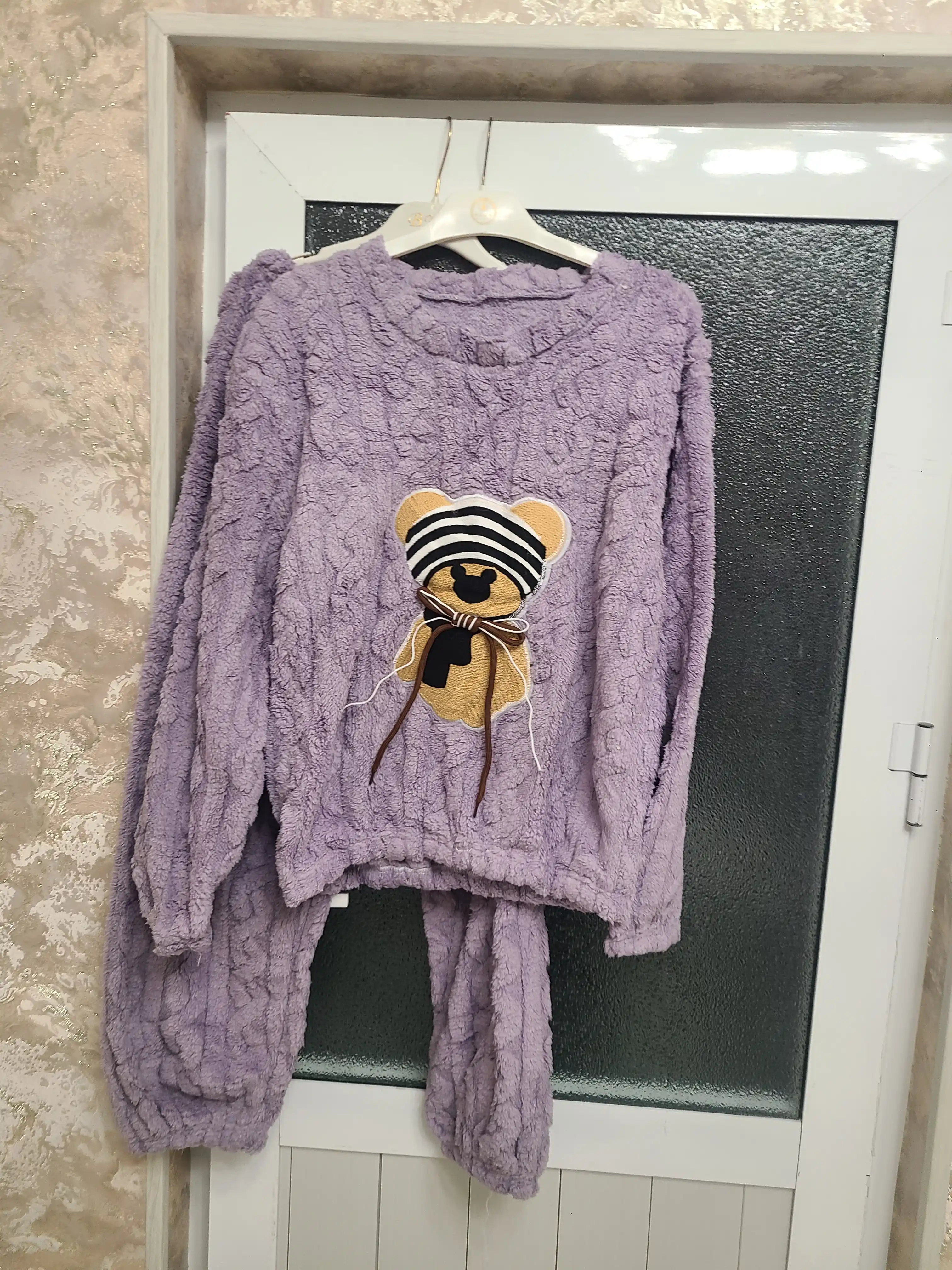 Ayollar uchun issiq plyush pijama, ayiqli uy kiyimi, qishki flisli to‘plam