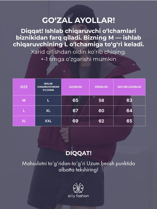 Qishki, kalta issiq kurtka, ayollar momig‘i, qish uchun - EllyFashion