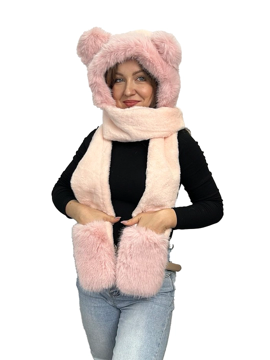 Ayollar uchun 3 ta 1 da shapka, mo‘ynali