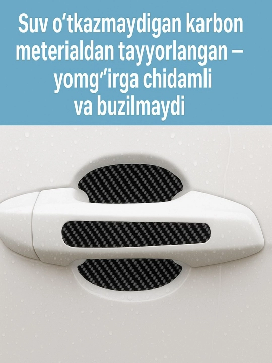 Avtomobil eshik tutqichi uchun himoya stikerlari, 8 dona — karbon/shaffof, universal