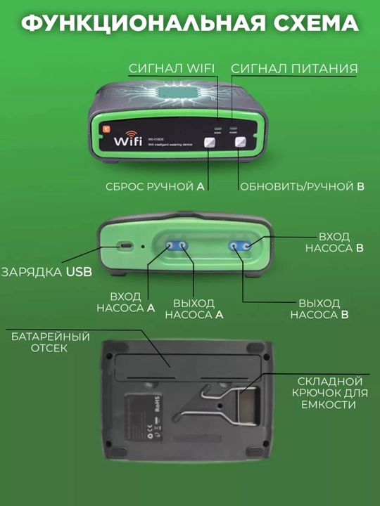 Система автоматического полива растений с двойным насосом. Wi-Fi управление. WD-01BDE