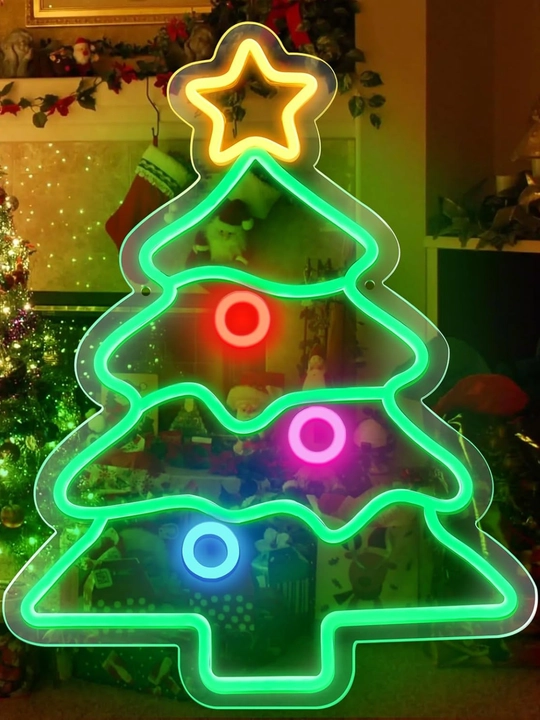 Neon chiroq devorga, Yangi yil archasi shaklida, svetodiodli yorug‘lik, tungi chiroq,decor