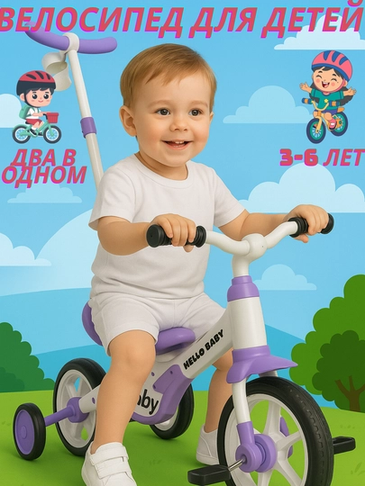 Детский трёхколёсный велосипед, 3 в 1, с ручкой для родителей