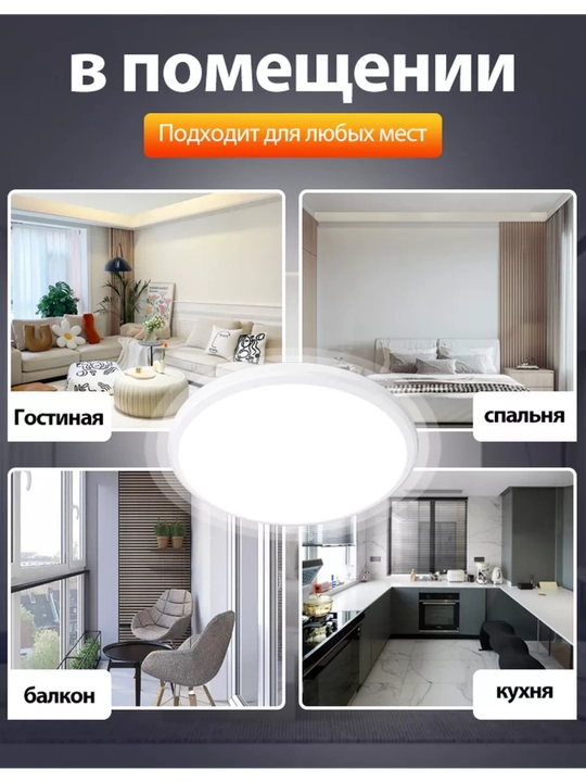 Lyustra LED panelli, 2 xil shakl, oq yorug'lik, devor va patolok uchun chiroq, qandil