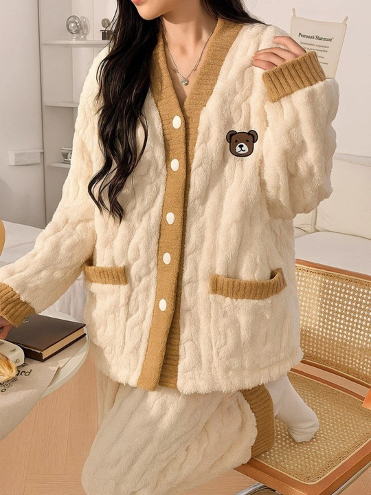 Pijama ayollar uchun qishki, issiq qalin momiq pijamalar, yangi pijama ayollar kiyimi