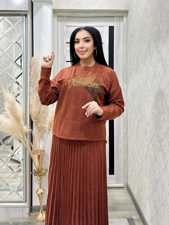 Oversayz to‘plami, kofta va yubka, ikkilik ayollar kostyumi, standart o‘lcham 46-52