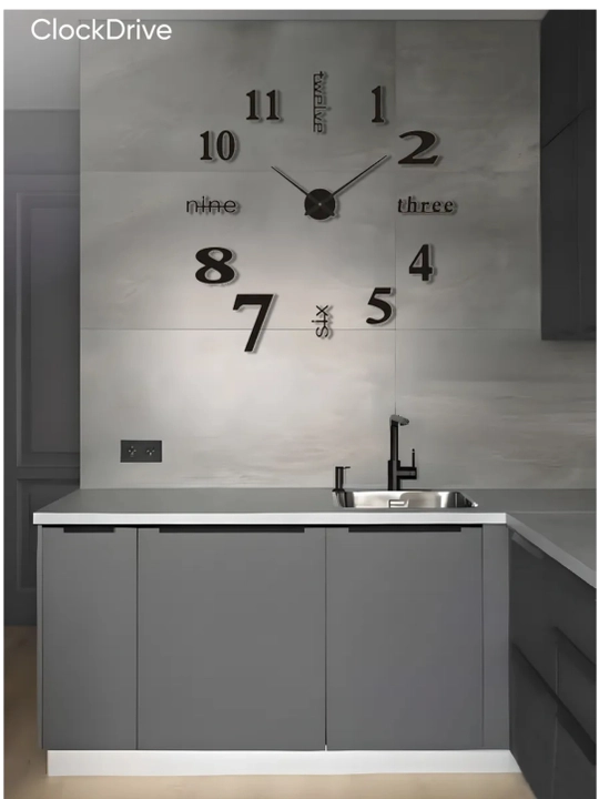 Katta, devorga o‘rnatiladigan, karkassiz, 3D soat, diametri 90x90 sm