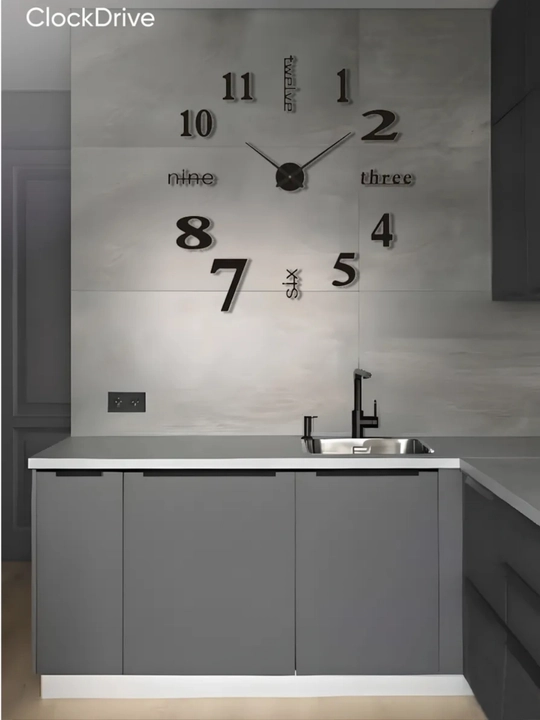 Katta, devorga o‘rnatiladigan, karkassiz, 3D soat, diametri 90x90 sm
