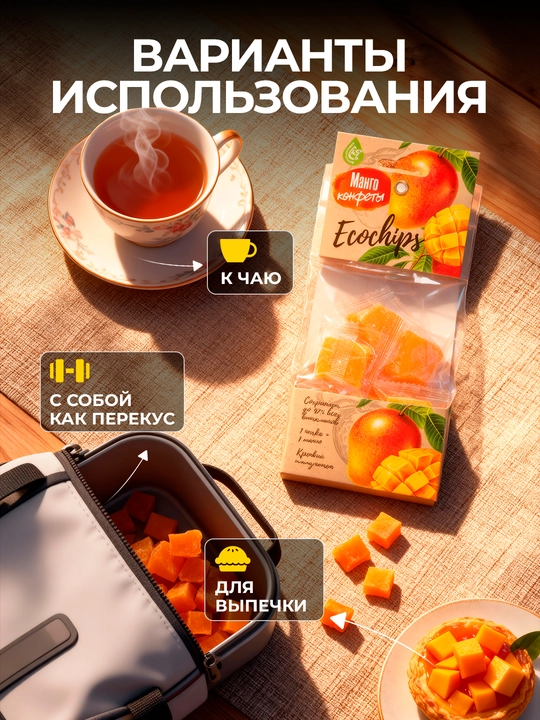 Манго сушеное кубики, 70 г