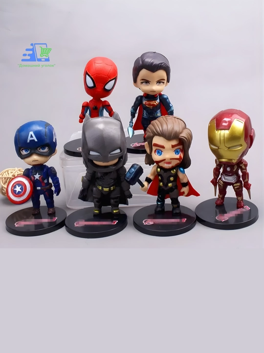 Набор фигурок супергероев Marvel и DC Comics (6 шт) — Тор, Бэтмен, Человек-Паук