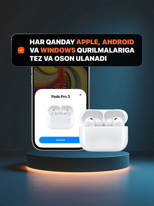 "Pods Pro 3" simsiz quloqchinlari, ANC, sensorli, sovg‘aga g‘ilof va kabel