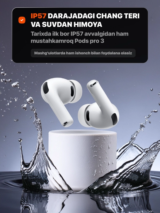 "Pods Pro 3" simsiz quloqchinlari, ANC, sensorli, sovg‘aga g‘ilof va kabel