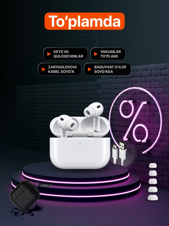 "Pods Pro 3" simsiz quloqchinlari, ANC, sensorli, sovg‘aga g‘ilof va kabel