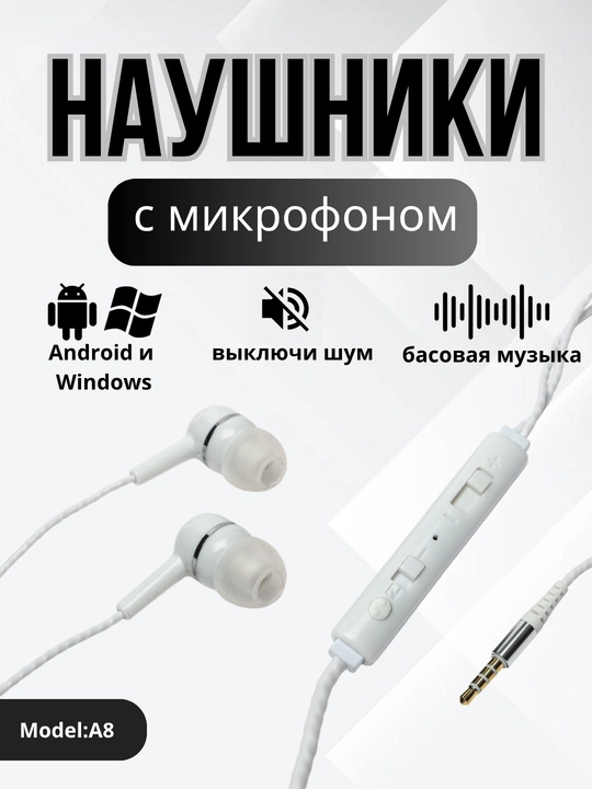 Проводные наушники с микрофоном и вакуумом, BASS, для компьютера и телефона - 