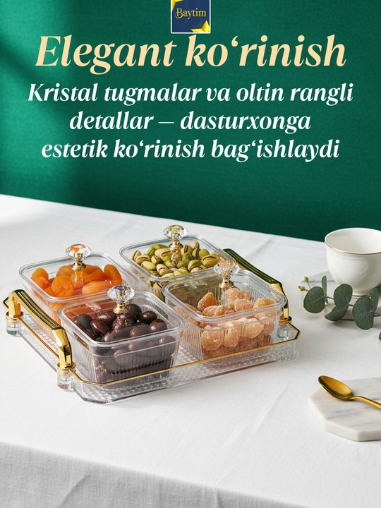 Органайзер с крышкой на подносе, прозрачная менажница и конфетница