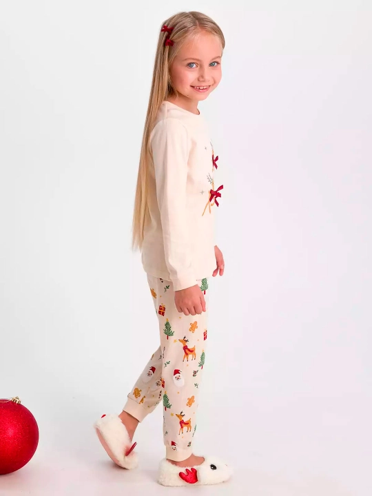Qiz bolalar uchun pijama yangi yil rasmi bilan paxta NEO