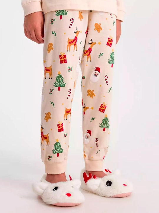 Qiz bolalar uchun pijama yangi yil rasmi bilan paxta NEO