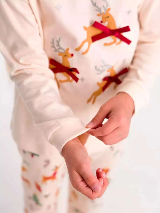Qiz bolalar uchun pijama yangi yil rasmi bilan paxta NEO