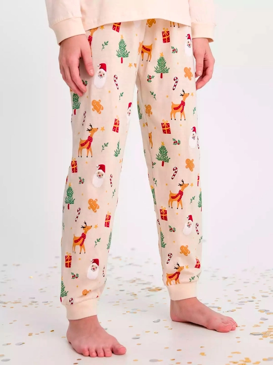 Qiz bolalar uchun pijama yangi yil rasmi bilan paxta NEO