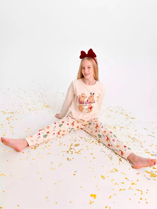 Qiz bolalar uchun pijama yangi yil rasmi bilan paxta NEO