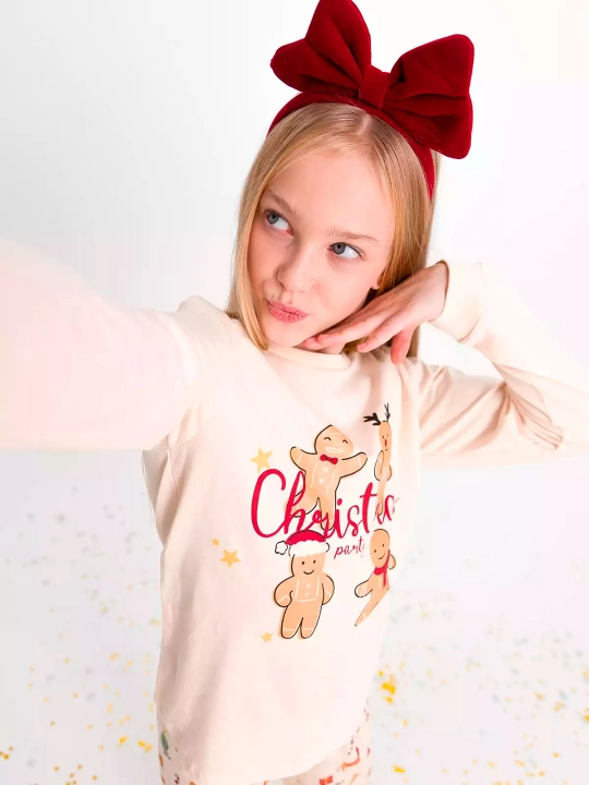 Qiz bolalar uchun pijama yangi yil rasmi bilan paxta NEO