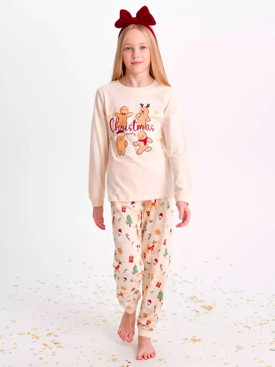 Qiz bolalar uchun pijama yangi yil rasmi bilan paxta NEO