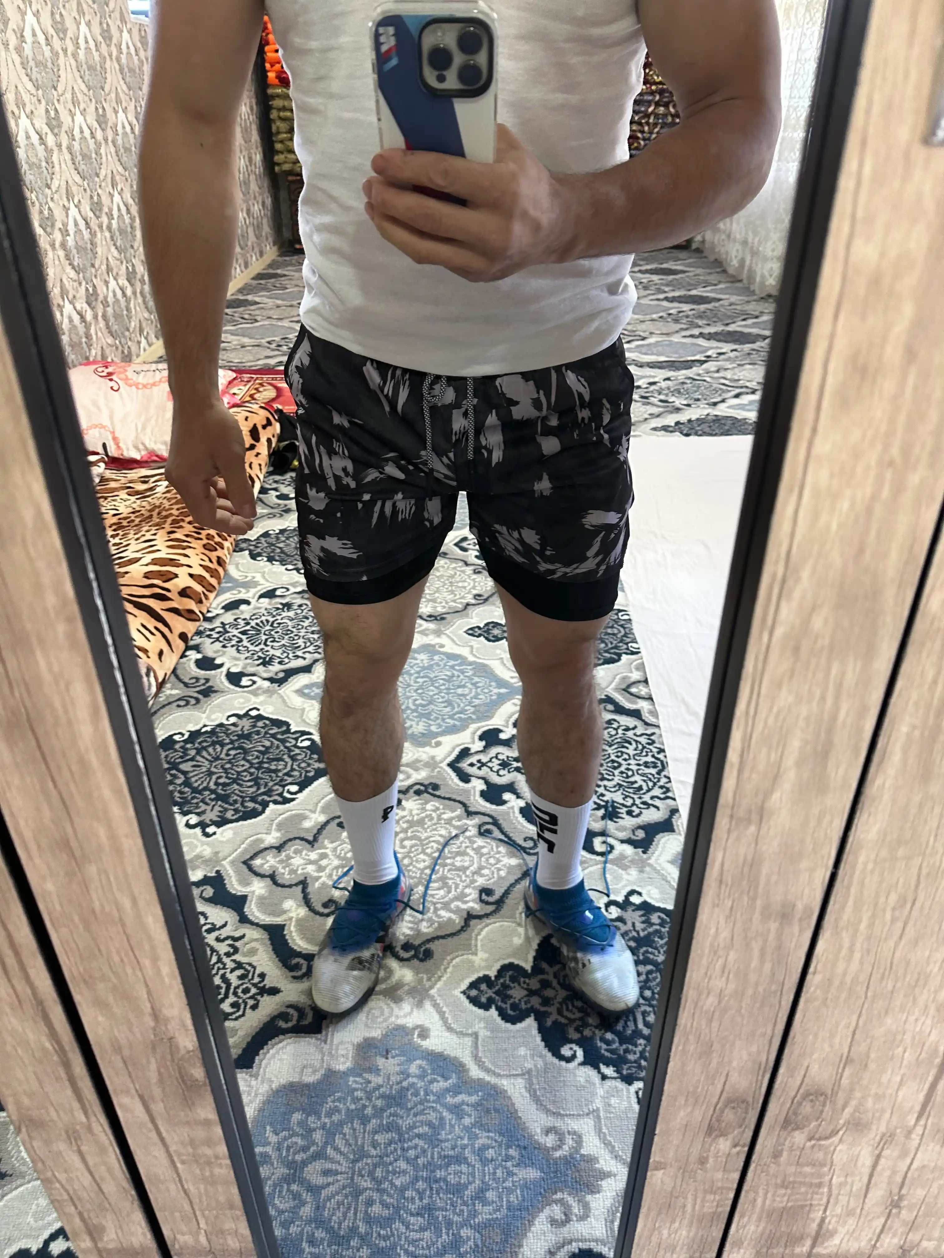 Erkaklar uchun sport shortiklari, paxta va polyester, yugurish va zal uchun