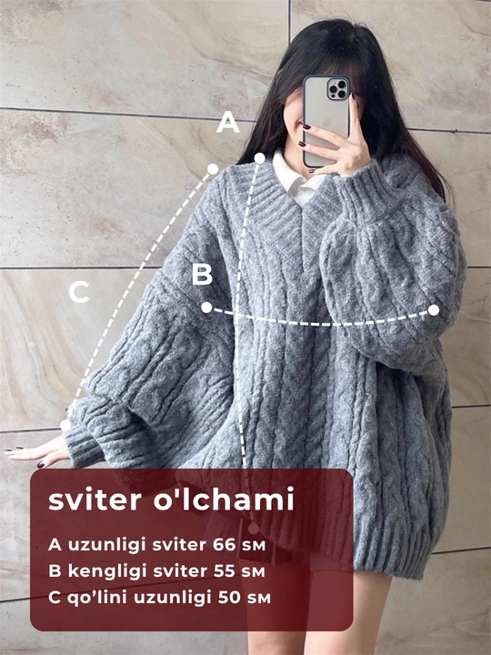 Ayollar oversize sviteri, V shaklli yoqa, naqshli to‘qima 42–46 — ELLY FASHION