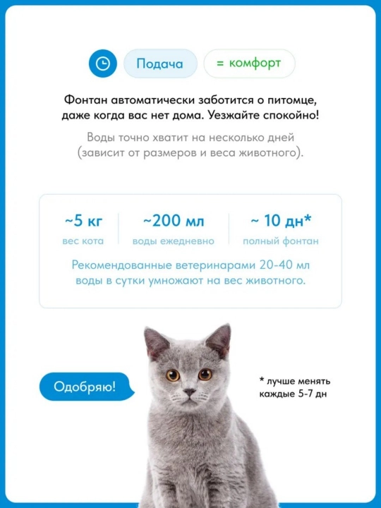 2,5 литровый питьевой фонтанчик для кошки с светодиодным освещением